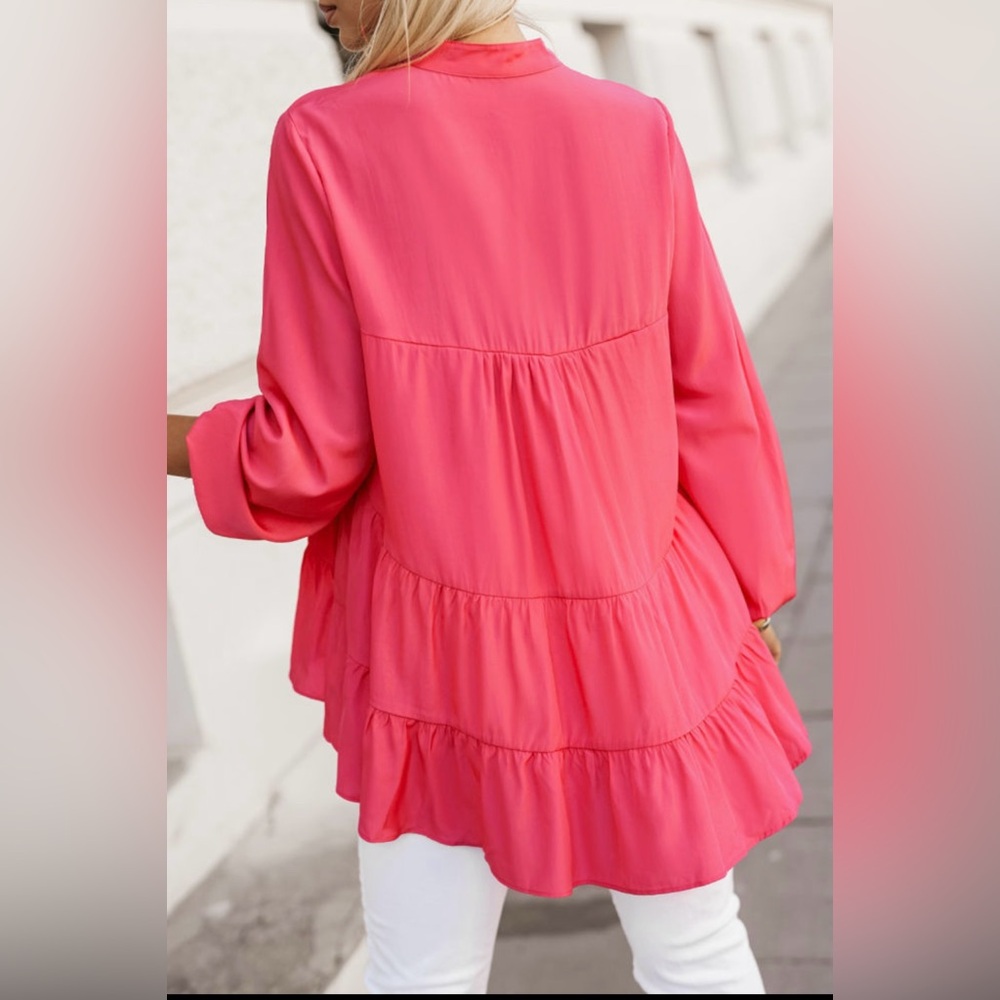 Francesca -Chic Pink Ruffle Blouse - Picture 3 of 4